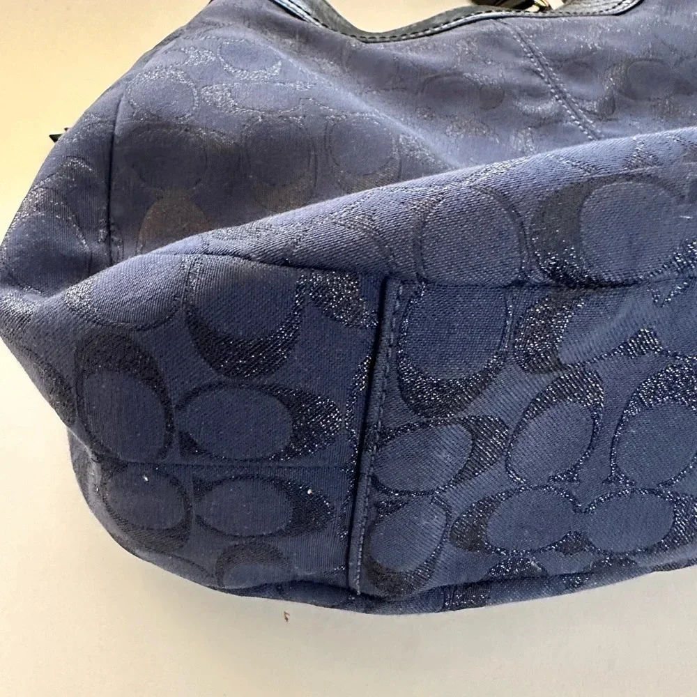 COACH Large Dark Blue Leather Trim Travel Business Functional Shoulder Handbag - Picture 8 of 12
